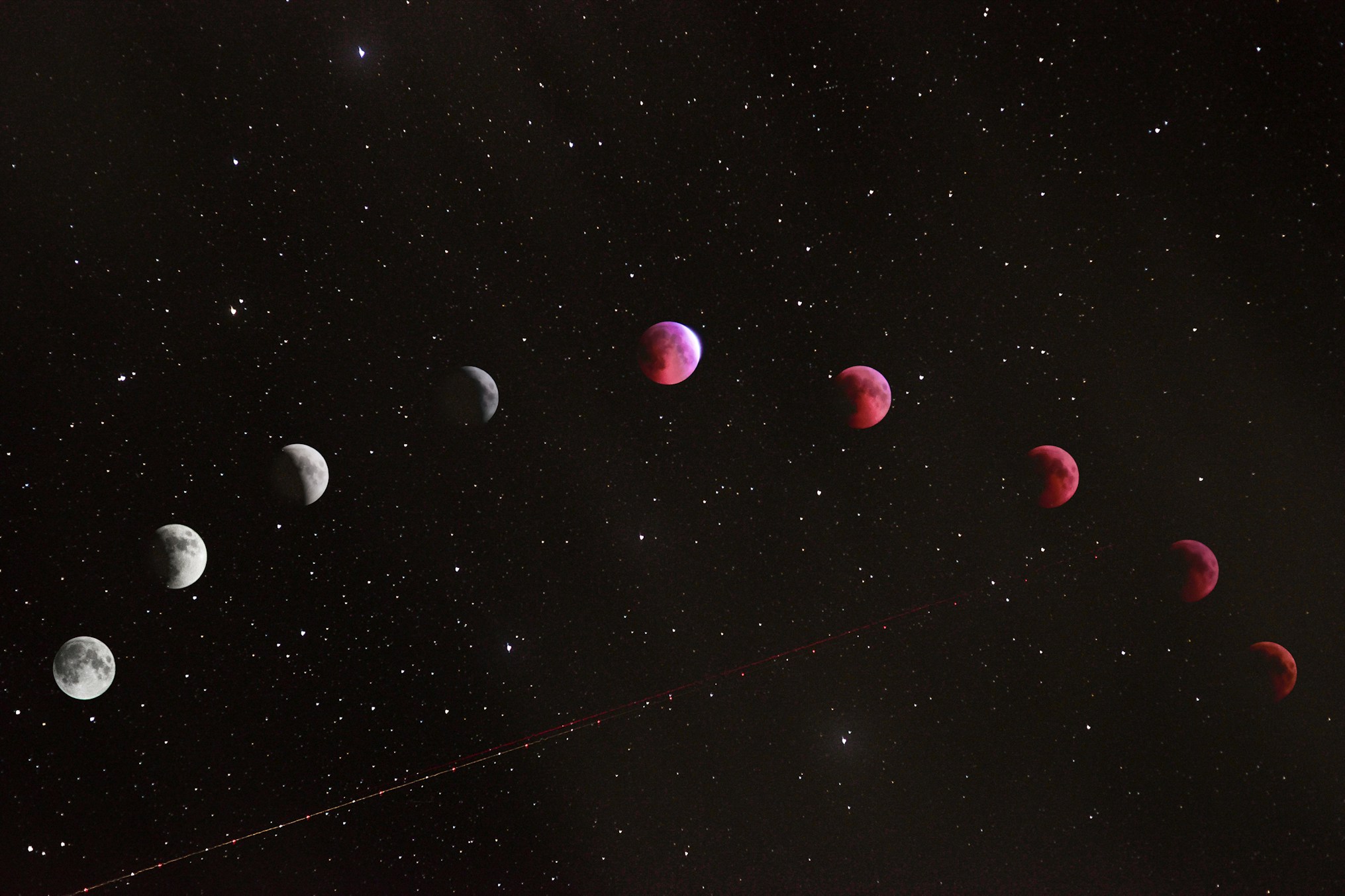 Moon phases in night sky